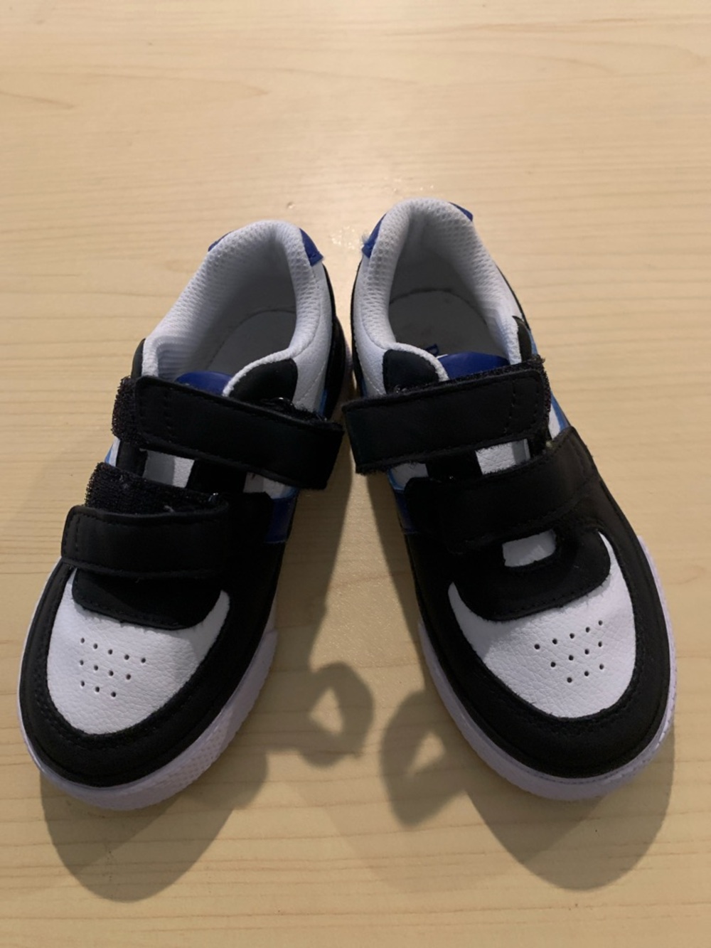 Kids Black, White & Blue Velcro Sneakers